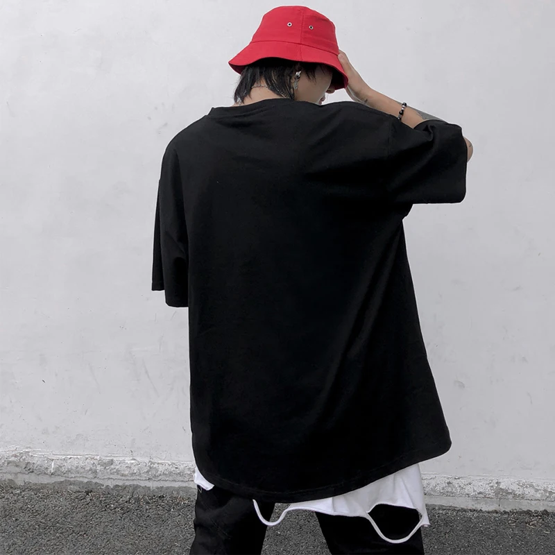 

ELKMU Mens Oversize Tshirts Letter Graffiti Print Streetwear Summer T-shirt Harajuku Short Sleeve Tops Tees Shirt Cotton HM007