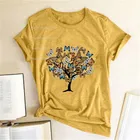 Футболка женская с принтом дерева и бабочек, хлопковая Свободная рубашка в стиле Харадзюку, топ с коротким рукавом, Повседневная футболка для подростков, эстетичная уличная одежда, на лето
