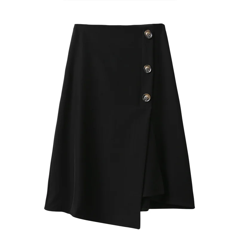 

irregular button A-line women skirts 2020 summer new high waist knee-length office lady elegant skirts top quality