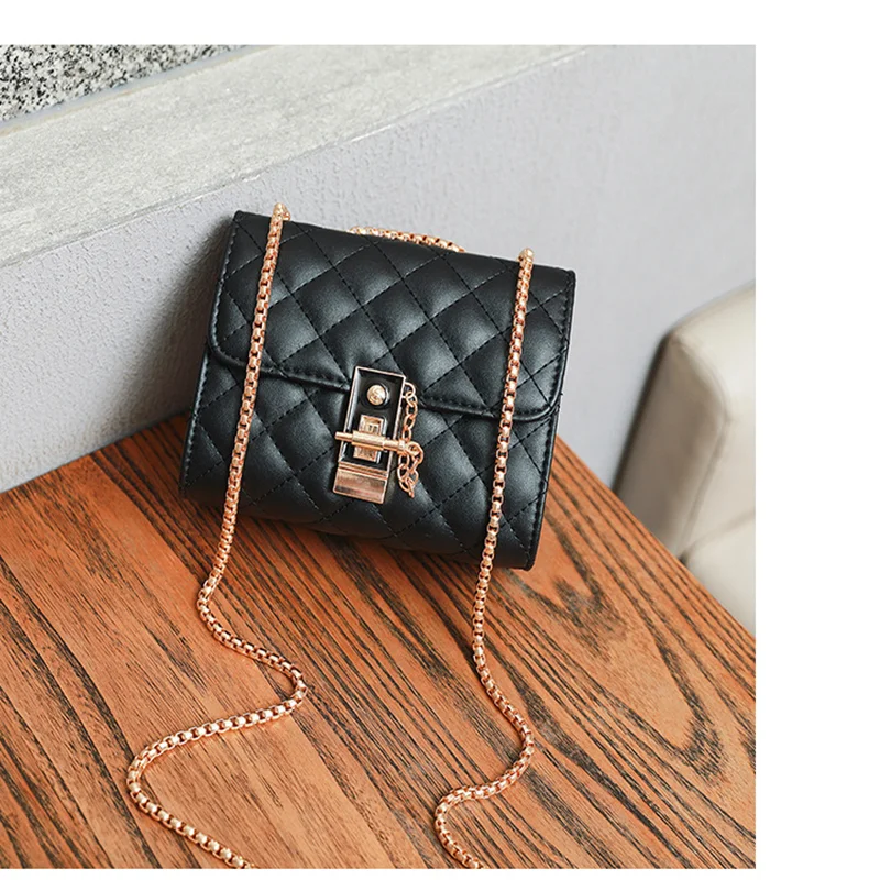 

Women's Lingge chain bag Black classic lock lock women's one shoulder slant span bag European and American popular chain bag #38
