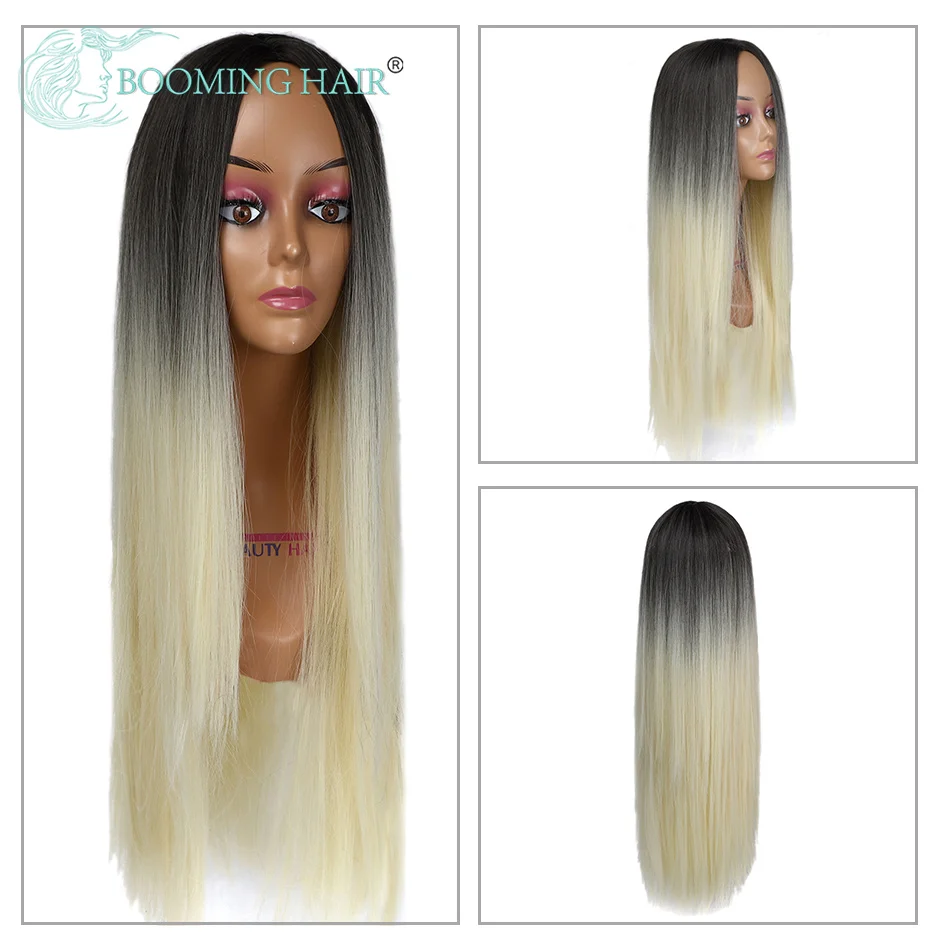 

Water Wavy Wigs For Black Women Natural Middle Part Wig Synthetic 28 Inches Super Long Straight Wig Cap Ombre Cosplay Red Wig