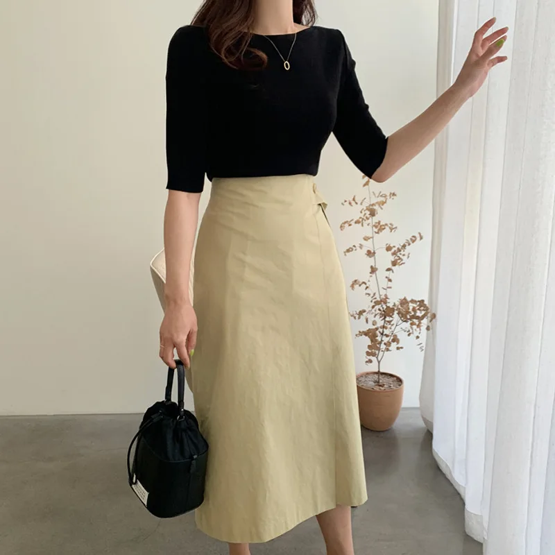 

Ice Silk Medium Sleeve Knitted Shirt Women's 2021 Spring And Summer Thin Fashion Short T-Shirt Casual Slim Top