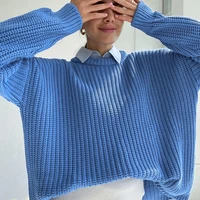pure color woolen pullover loose casual womens top womens 2021 autumn and winter casual loose long sleeved round neck sweater