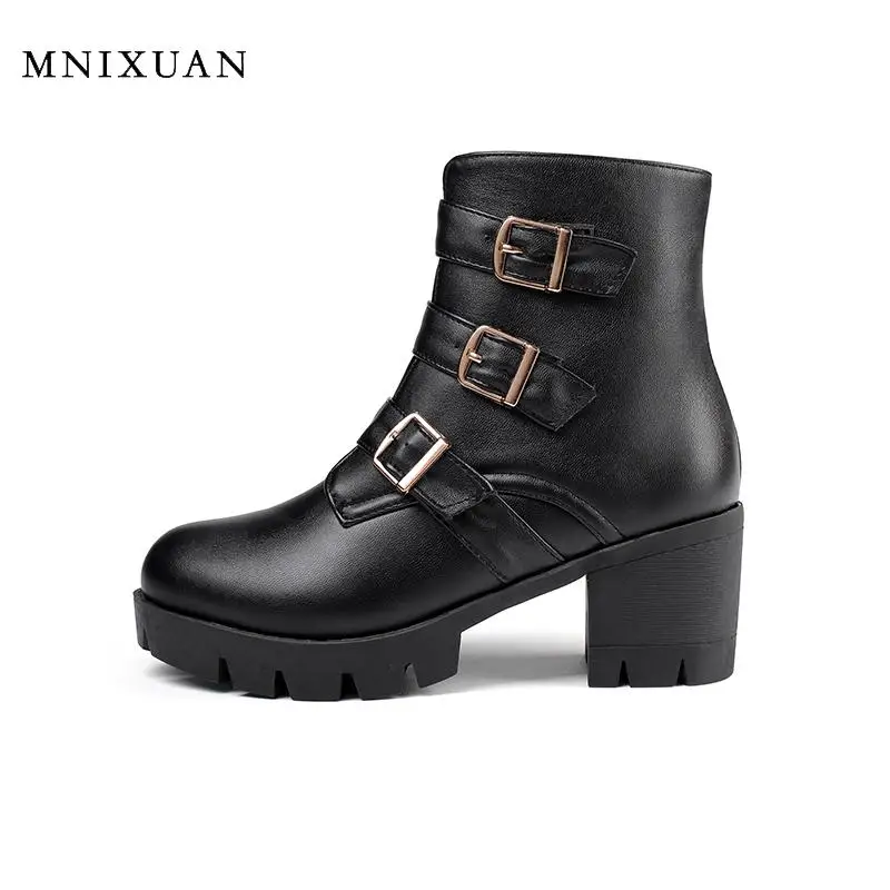 

MNIXUAN Western Boots Cowboy Boots Women shoes 2019 winter new platform ankle boots block high heel punk boots black ladies shoe