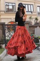 tiyihailey free shipping 2020 new long maxi a line elastic waist women summer spring cotton linen s 2xl red flower print skirts