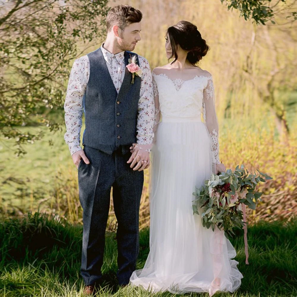 

YiMinpwp летние богемные Свадебные платья с открытыми плечами с длинным рукавом с коротким шлейфом Иллюзия Кружева пляжные свадебные платья в ...