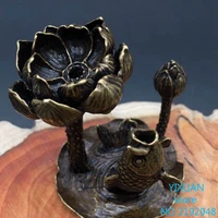 pure copper double layer lotus leaf fish backflow fragrance solid brass frog lotus pond fragrance rack tea pet ornament