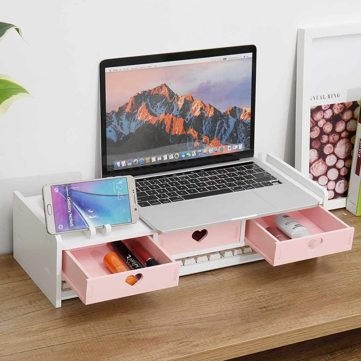 Подставка для ноутбука розовая подставка монитора из ПВХ с деревянной полкой 3