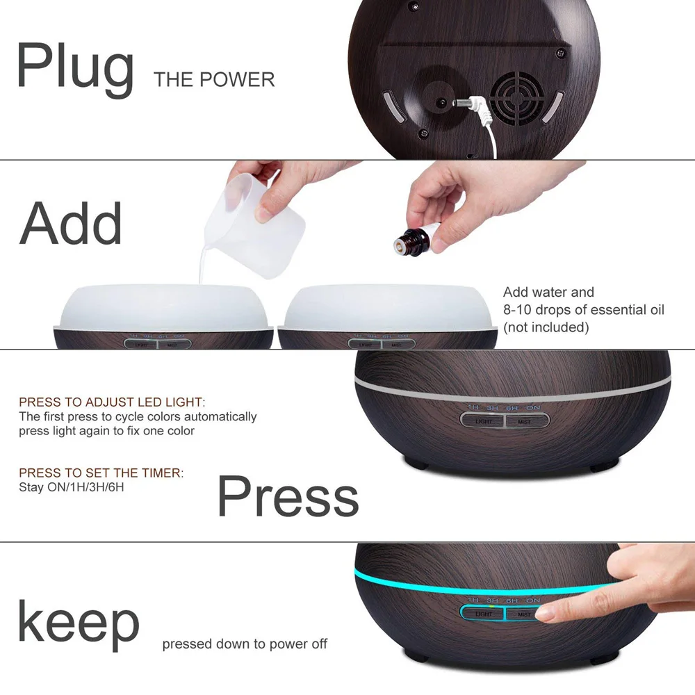 

2020 essential oil diffuser 500ml cool mist with electric led light remote control ultrasonic aromatherapy aroma diffuser