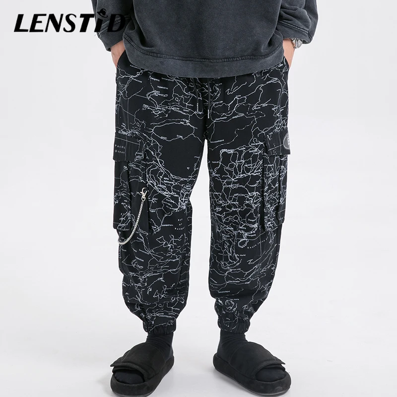 LENSTID 2019 хип мужские карты печати Harajuku уличная Мешковатые Свободные шаровары