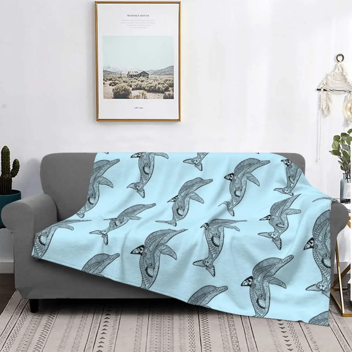 

Tribal Polynesian Dolphin Blankets Flannel Portable Throw Blankets Sofa Throw Blanket Home Bedroom Travel Throws Bedspread Quilt