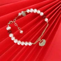 natural freshwater pearl bracelet hand made personalized trendy adjustable chain bracelet for women ruby stone fine jewelry gift