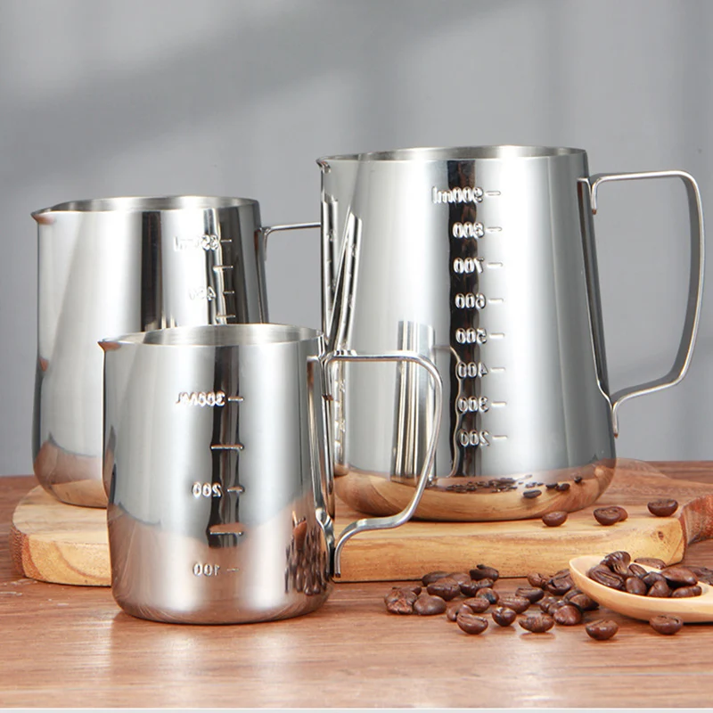 

Espresso Milk Frothing Pitcher Stainless Steel Milk frothing Jug With Scale Pull Flower Cup 350ml 550ml Coffee Frothing Cup