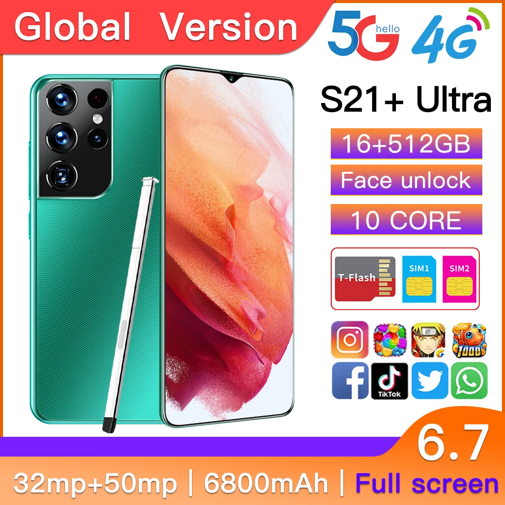 

Смартфон S21 + Ultra, 6,7 дюйма, 16 + 512 ГБ, 6800 мАч, Android 11