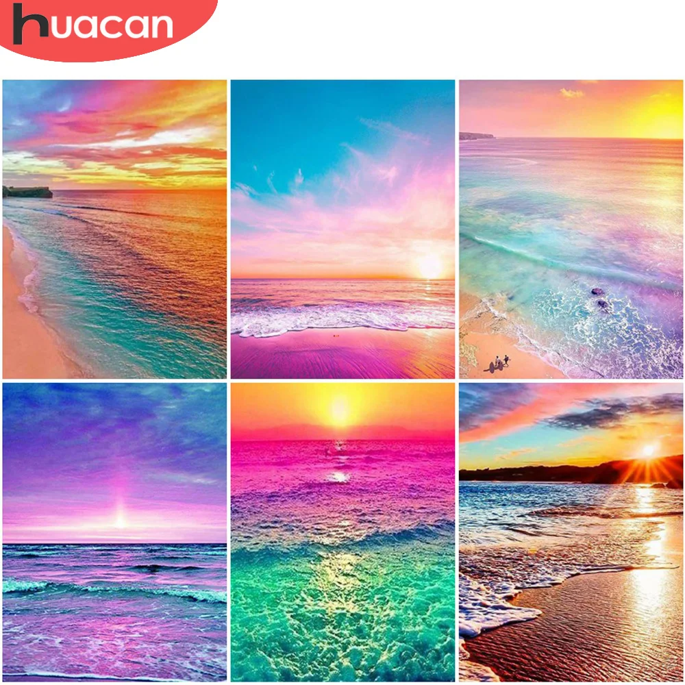 

HUACAN 5D DIY Diamond Painting Landscape Sunset Sea Kit Full Drill Embroidery Scenery Mosaic Art Picture of Rhinestones