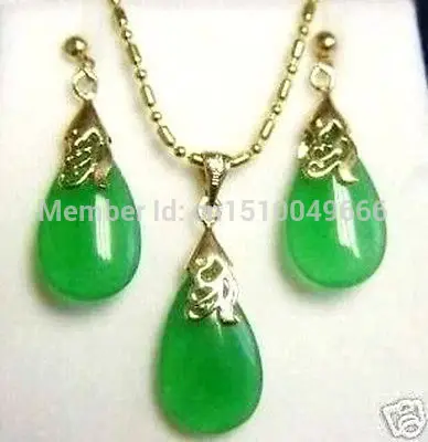 

Hot sale fine Jewelry green STONE pendant necklace earring set
