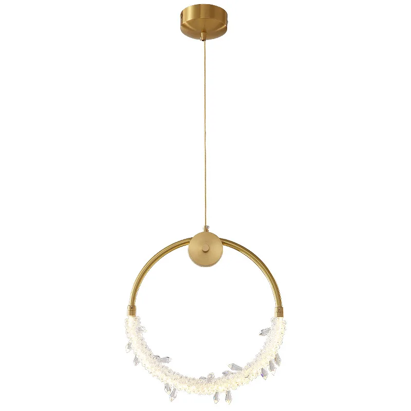 

Copper Crystal Luxury LED Pendant Light Bedroom Bedside Modern Round Hanging Lamp Nordic Creative Dining Room Bar Art Luminaires