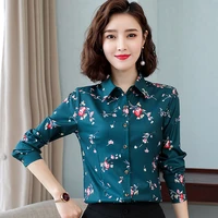 korean women shirts chiffon blouses for women long sleeve shirt office lady print shirts tops plus size woman floral blouse xxxl