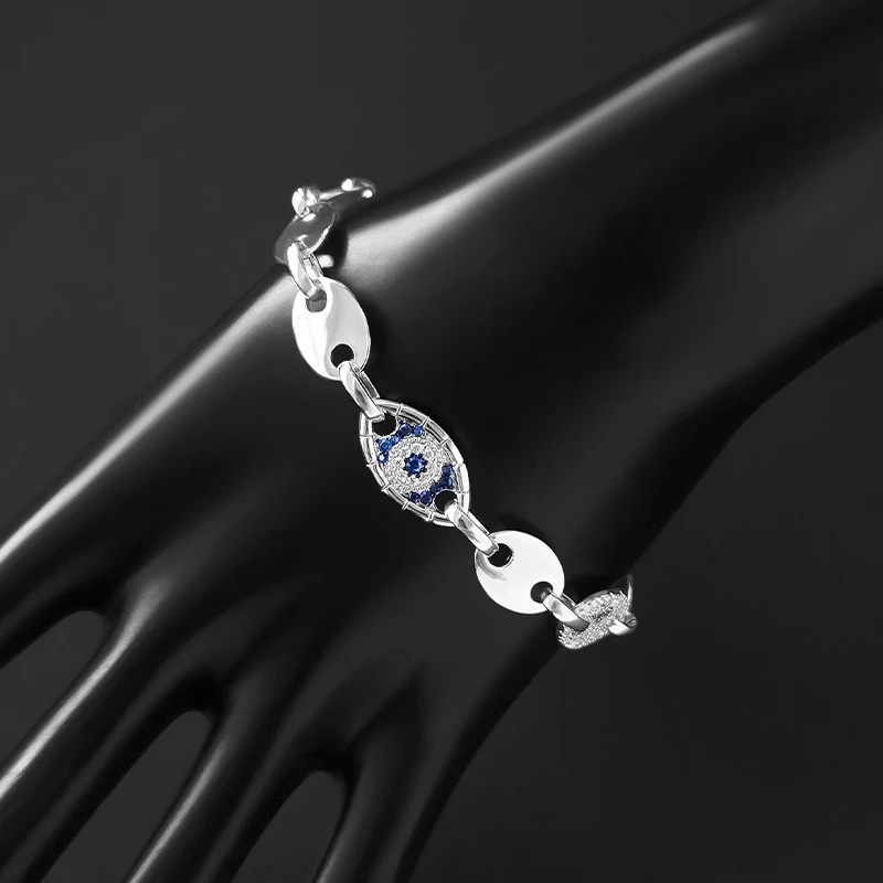 

Trendy Fashion and Elegant S925 Silver Eye of Evil Lock Chain Link Bracelet High Quality Customized Exquisite Gift for Women