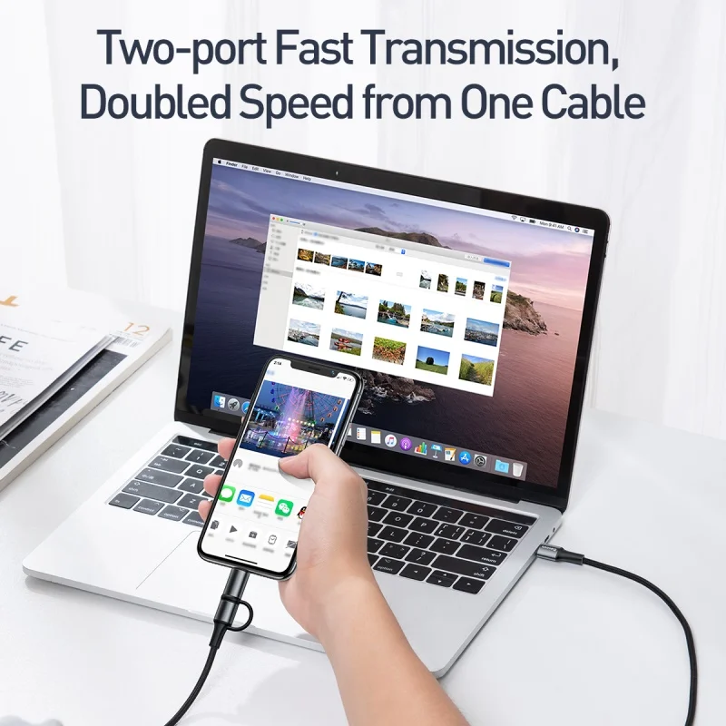 Baseus 60 Вт usb type C кабель для USB-C кабель PD Быстрая зарядка зарядное устройство USBC к usb-кабелю для iPhone Xs Max X 2 в 1 кабель провод шнур