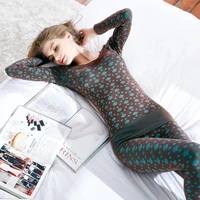 women sexy v neck long johns winter cotton second female thermal skin warm suit korean printed lace thermal underwear for women
