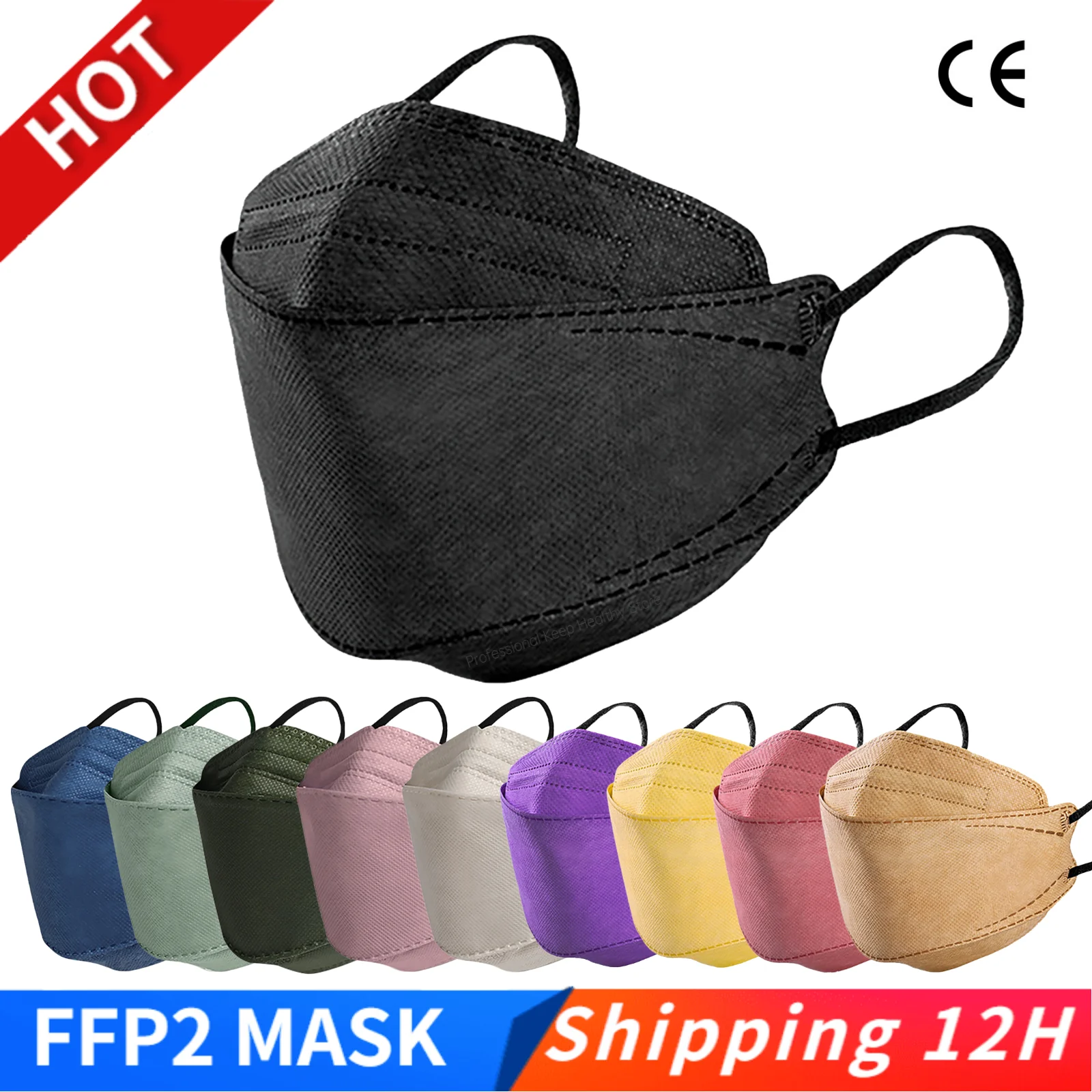 50-100 шт. 4D FPP2 маска Black Kn95 рыбные маски 3-слойная взрослая FFP2 черная CE одобренная FP2