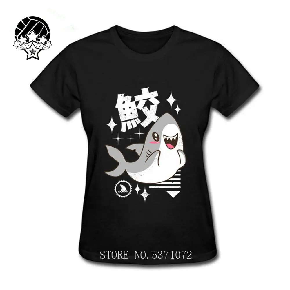 Kawaii Shark женская футболка забавная одежда Япония Кандзи с принтом уличный стиль