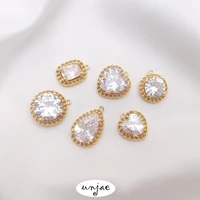 custom 14k gold chain frame with round peach heart shaped water drop zircon pendant diy bracelet earrings jewelry pendant