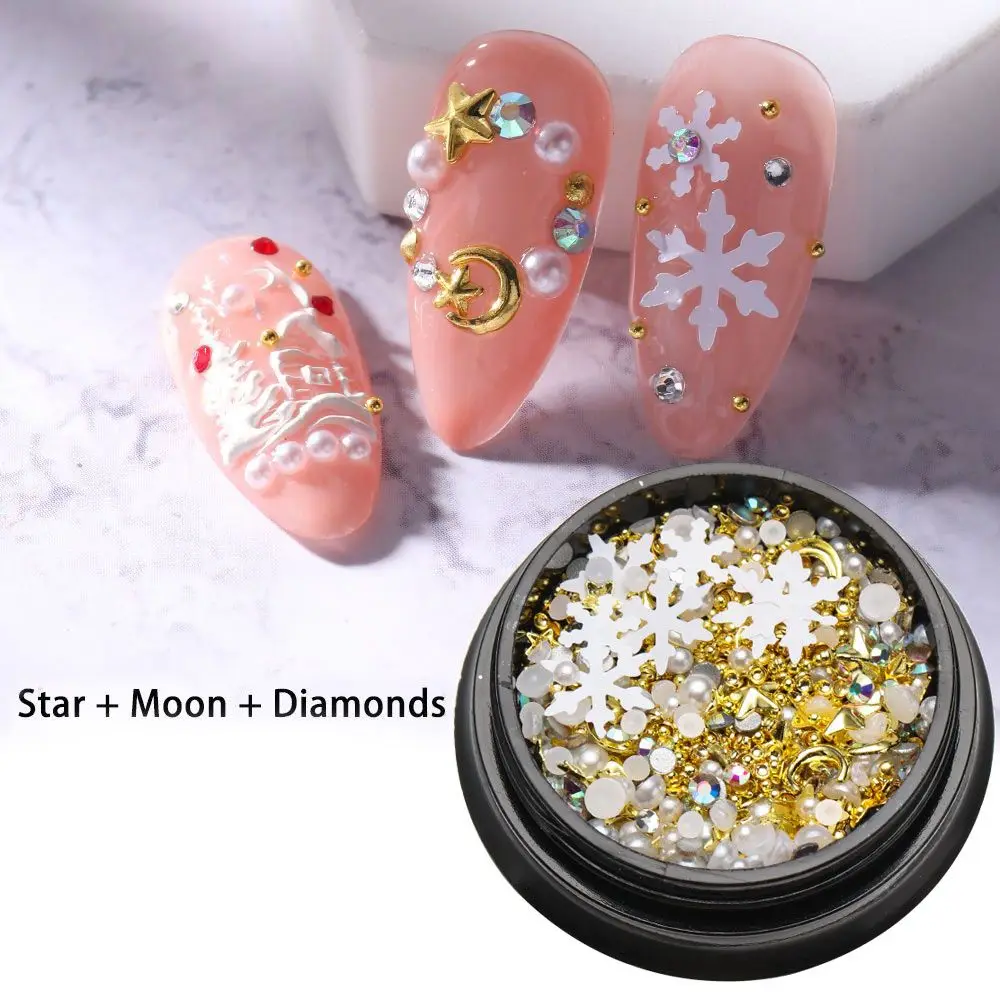 

Nail Art Decoration Studs Charms Nail Metal Mixed Nail Rhinestones Pearl Design Gold Foils Flakes Star Moon