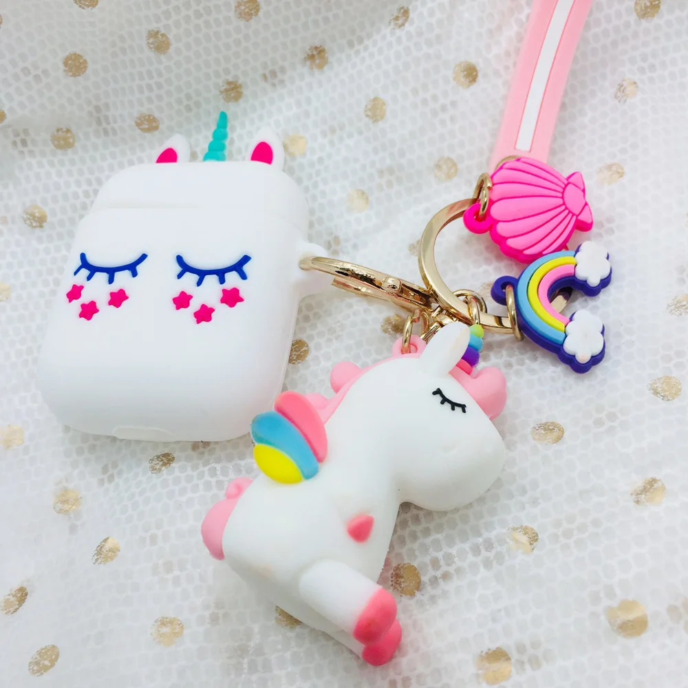 

For AirPods case Cartoon with keychain unicorn Accessories Silicone case fashion cute For Air pods 2 Wireless Earphone Cover