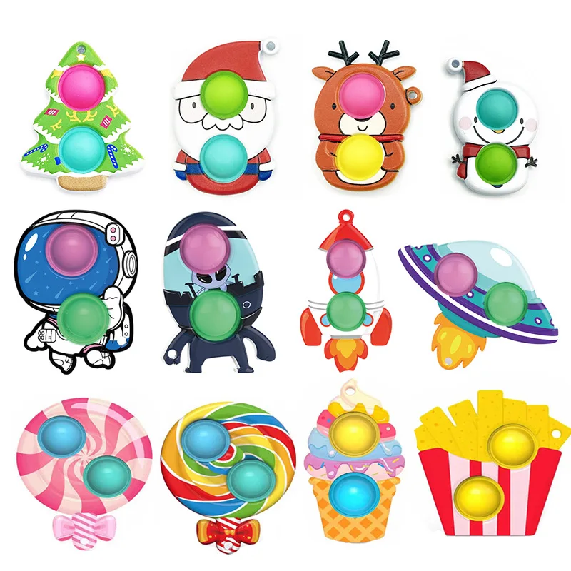 

100pcs Wholesale Santa Elk Spaceman Fidget Toys Antistress Relief Toys Squeeze Toys for Children Simple Dimple Educational Toys