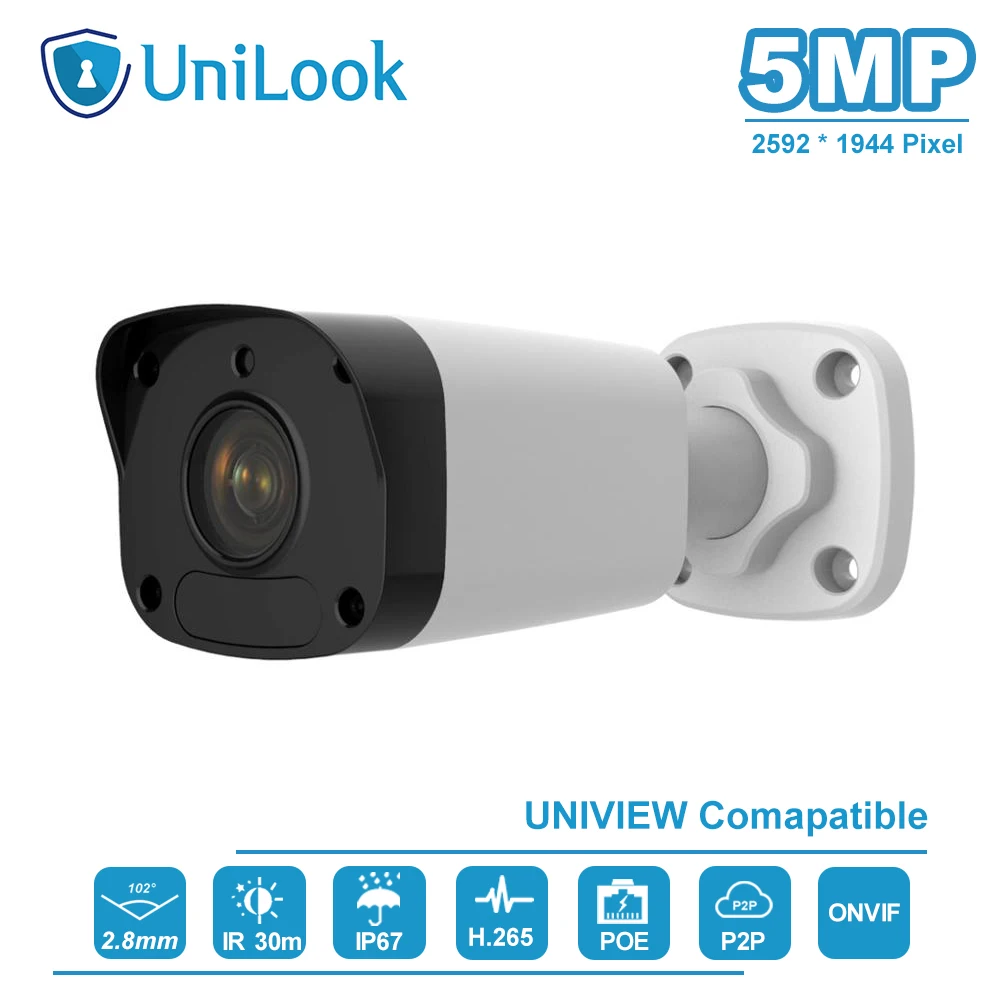 Uniview (Hikvision совместимый) 5MP пуля PoE IP камера Открытый 2 8 мм фиксированный объектив