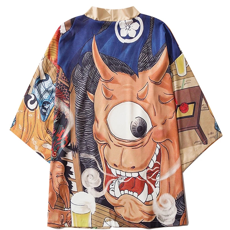 

Streetwear Men Women Cardigan Japanese Harajuku Yukata Female Tokyo Traditional Clothing Cartoon Anime One-eyed Monster Kimono