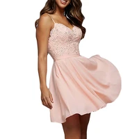 chiffon homecoming dress 2021 women spaghetti strap lace beading short prom dress backless a line pink cocktail dress party