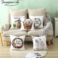fuwatacchi happy easter words pillows cover cute rabbit cushion cover wreath printed throw pillowcase for home sofa decorations
