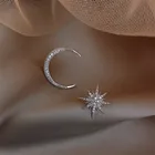 Женские серьги-гвоздики, асимметричные, из серебра 925 пробы, eh022, кристаллы Луна и звезда