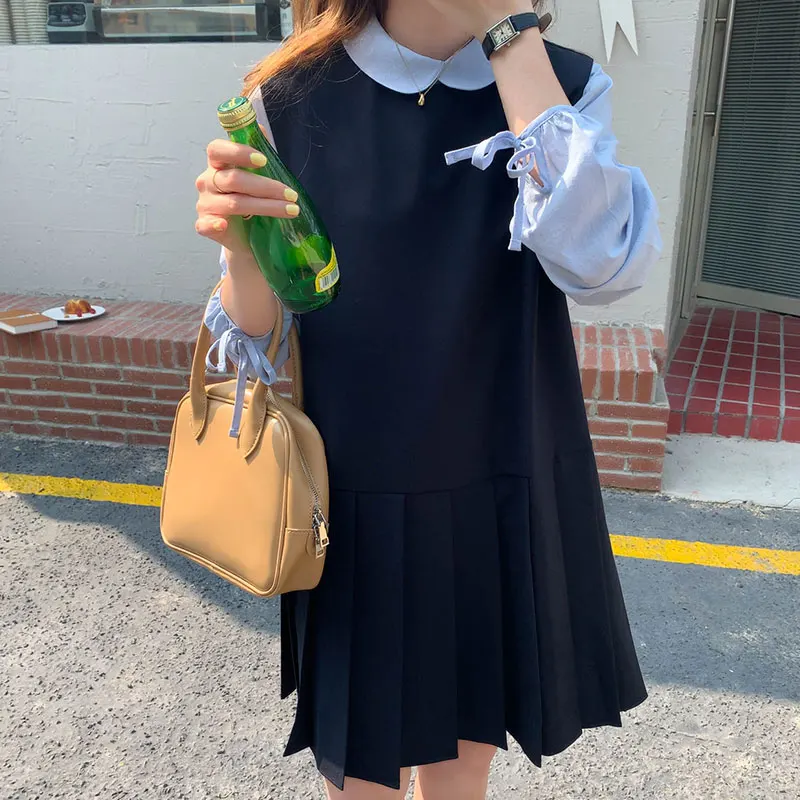 

3Colors 2021 spring autumn women's blouse Korean style Peter Pan Collar shirt women outwear Lace up Long sleeve tops (X1894