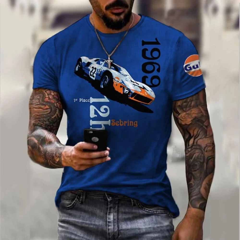 

High quality men's T-shirt motorcycle racing brand design Harajuku mimeograph oversized streetwear men's shirt
