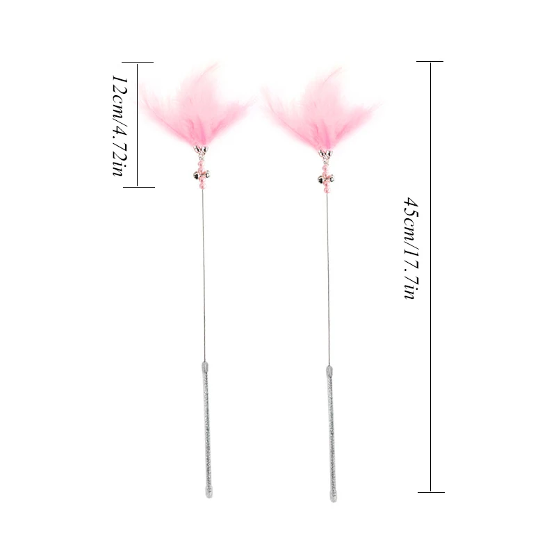 

1pcs Cat Toys Feather Wand Kitten Cat Teaser Turkey Feather Interactive Stick Toy Wire Chaser Wand Toy 4 Color