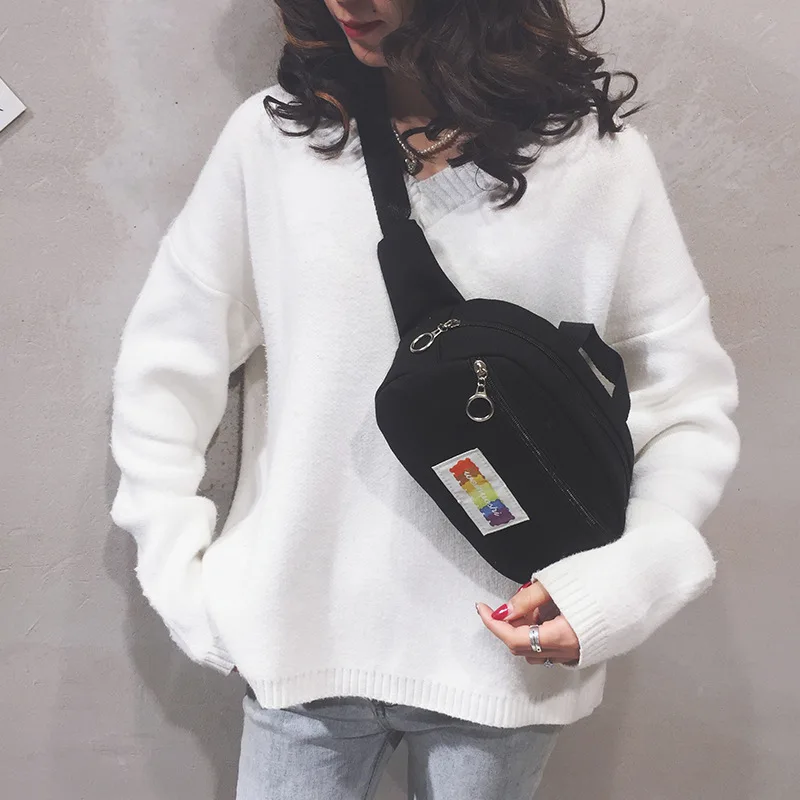 Холщовая однотонная женская летняя поясная сумка для путешествий модная черная