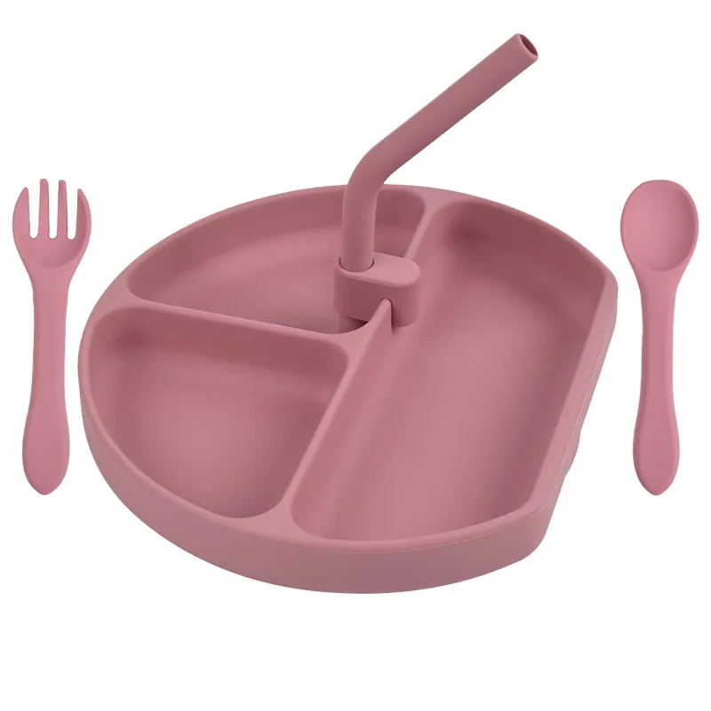 

Baby Silicone Sucker Bowl With Straw Children's Dishes Smile Face Plate Tableware Set Baby Tableware Set Dish Plates For Food