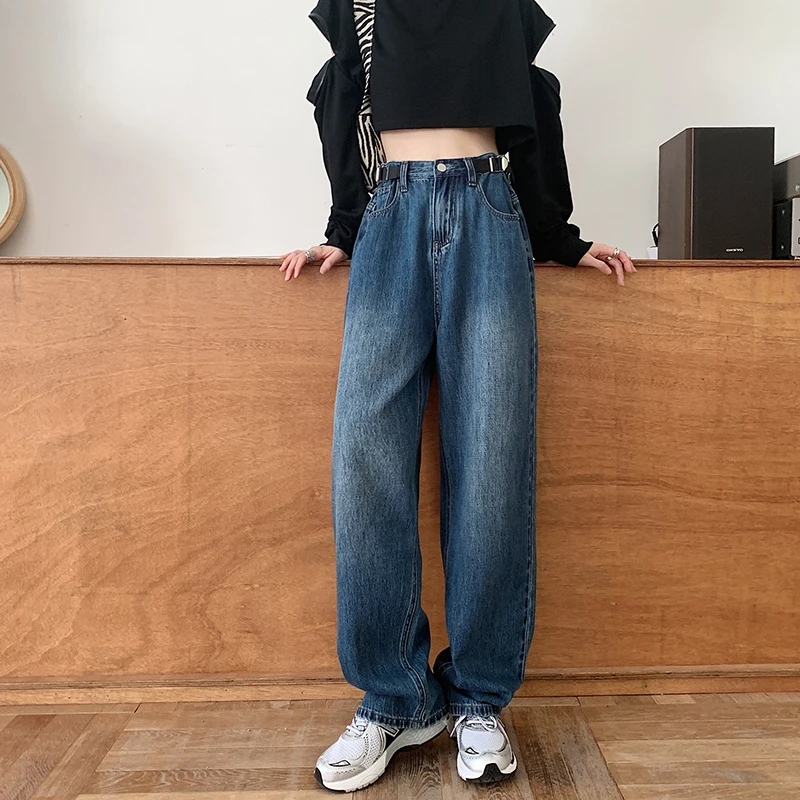 

Straight Wide Leg Jeans Woman High Waist Denim Pants Korean Streetwear Loose Casual Trousers Large Size Soft Jeans for Women