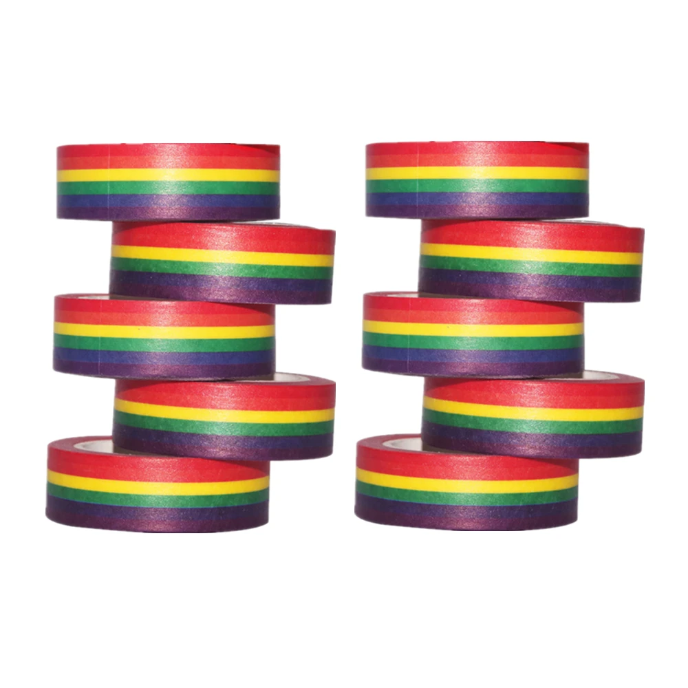 10 Roll Rainbow Washi Tape Set 32 Feet 3/5 Inch Width Adhesive Masking Tapes Sticky Decorative Paper Tape DIY Gift Wrapping Tape