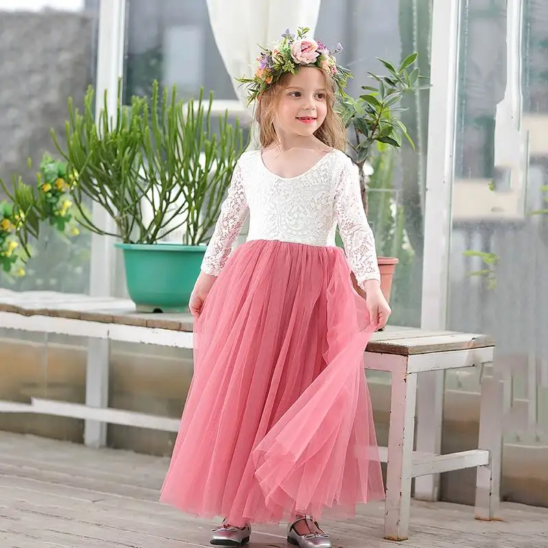 Girl Princess Dress Ankle Length Wedding Party Eyelash Back White Lace Beach Children Clothing E15177 | Детская одежда и обувь
