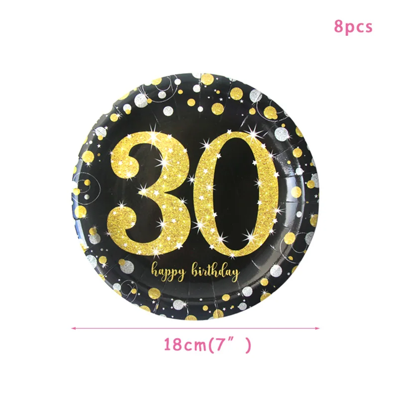 8pcs7inch Plates 30 конфетти шарики ко дню рождения 40 50 60 лет День рождения украшение номер 30 взрослый золотой черный воздушный шар для вечеринки на день рождения - Цвет: 8pcs7inch Plates