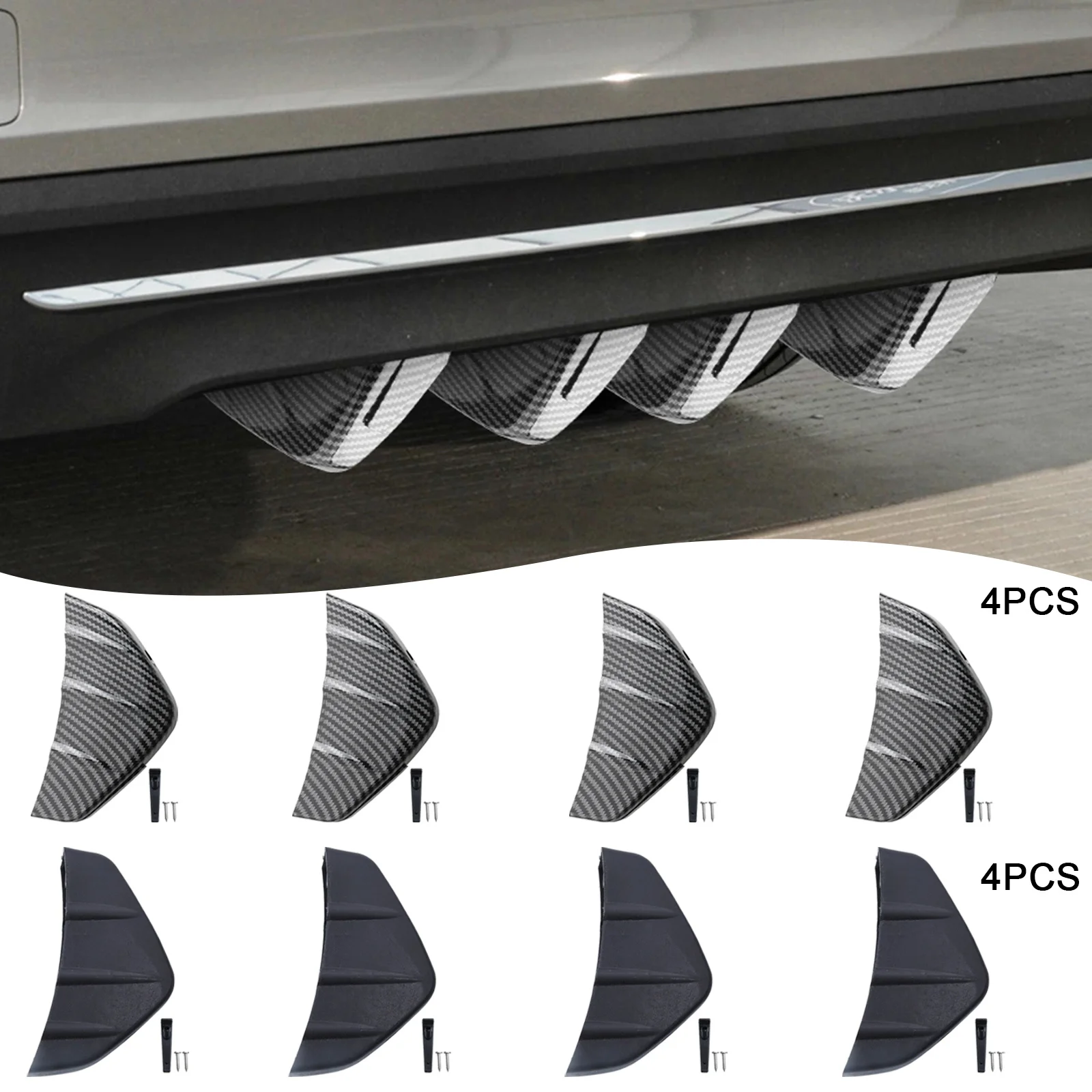 

Hot 4Pcs Rear Bumper Spoiler Universal Car Carbon Fiber Pattern Modified Shark Fin Spoiler Automatic Rear Bumper Lip Diffuser