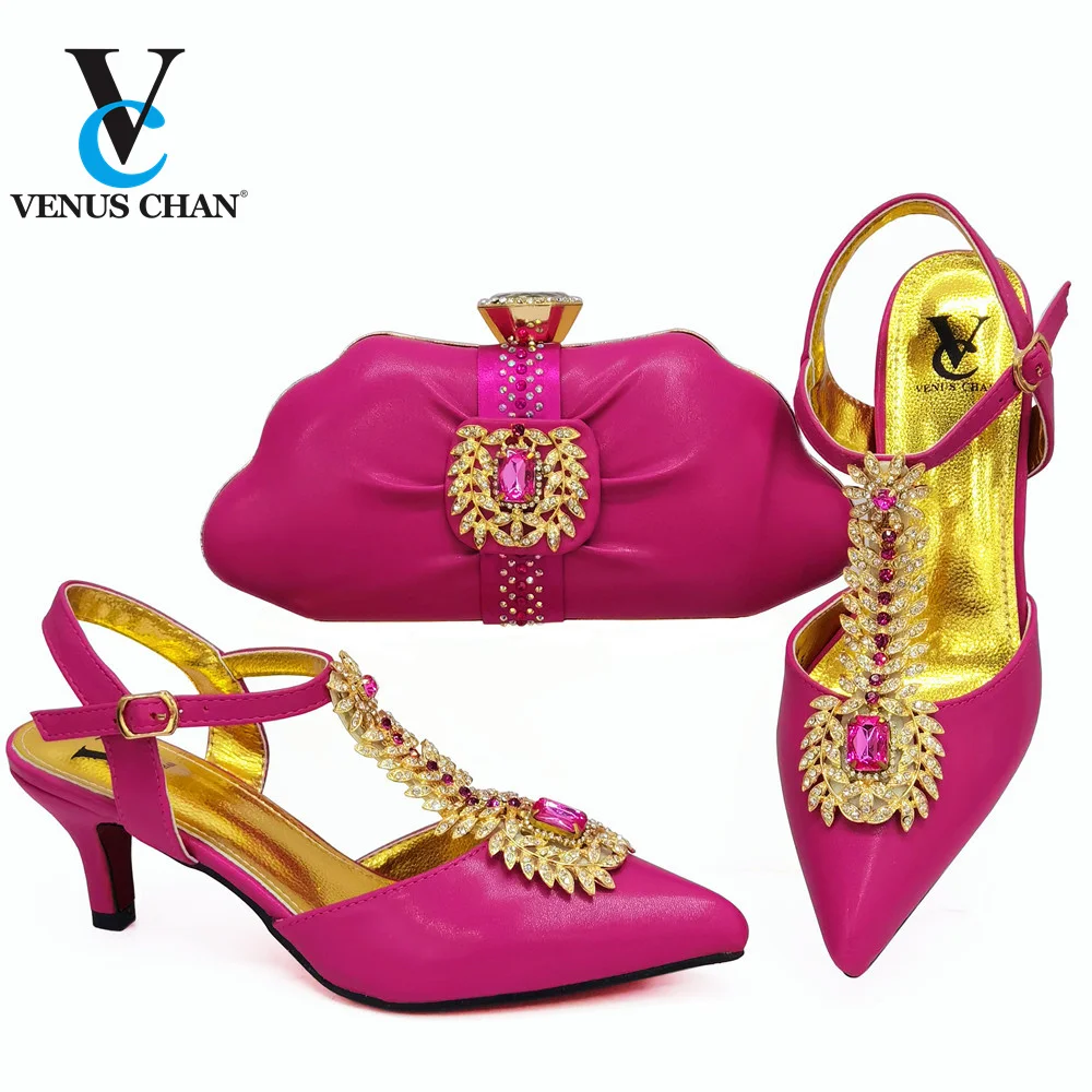 

Новые поступления 2021, Осенние Итальянские женские туфли и сумочки в итальянском стиле, подходящие к цвету фуксия, удобные туфли на каблуке д...