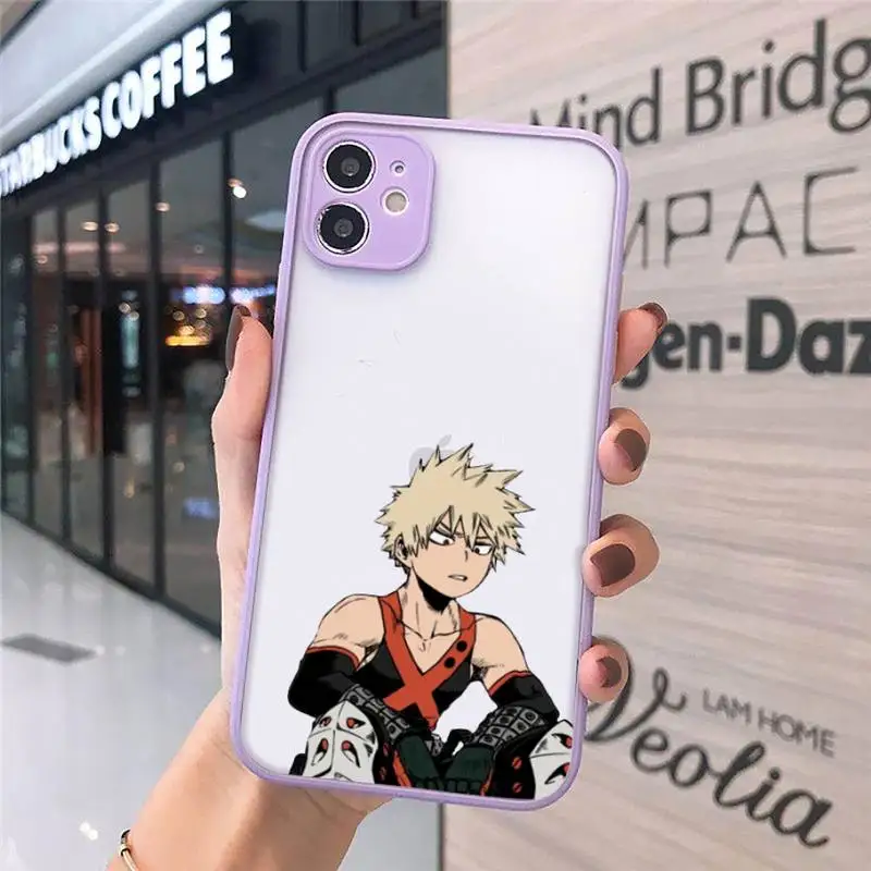 

my hero academia Phone Cases Matte transparent For Purple iPhone 12 Mini 11 Pro XR XS Max 7 8 Plus X Back Cover