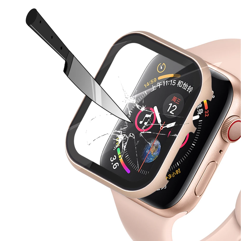 

Glass+Frame matel case For Apple Watch 6 se 5 4 3 44mm 42mm iwatch band 40mm 38mm Metal bumper screen protector frame