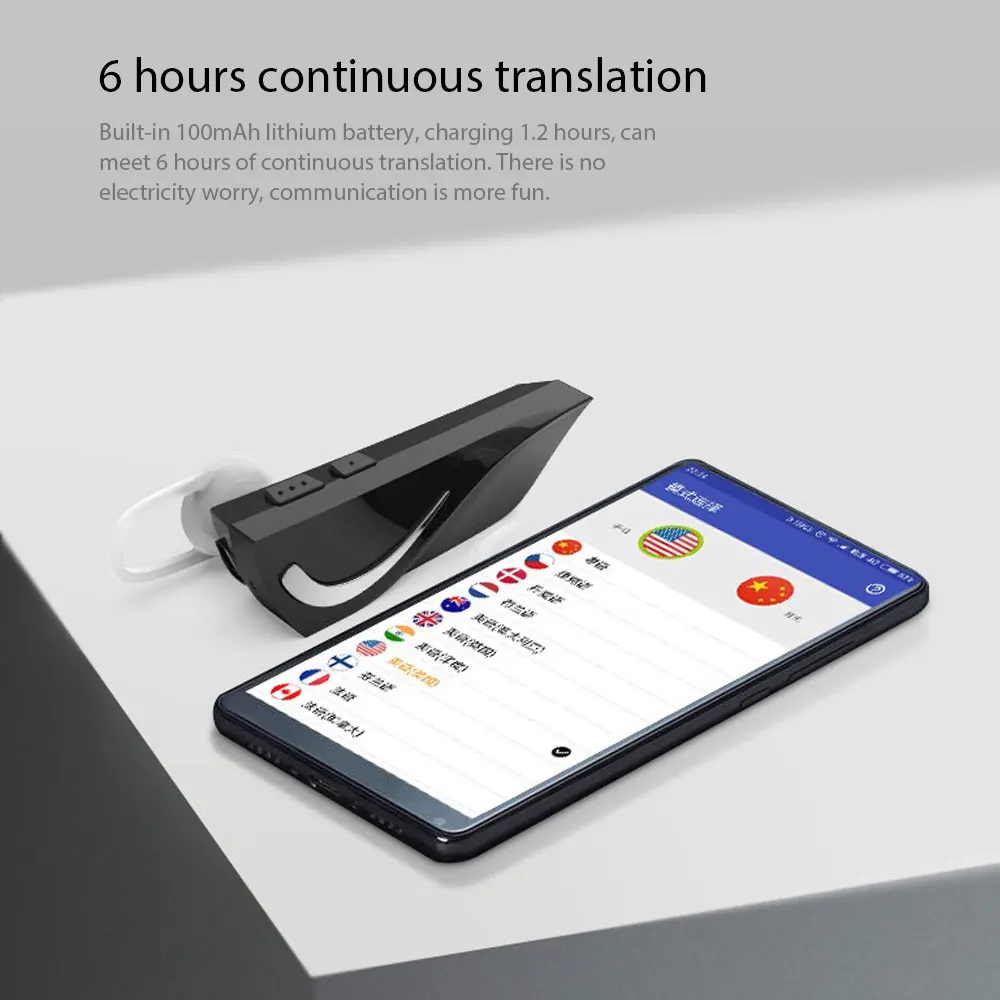 Интеллектуальный 20 языков переводчик earphoneV5.0 мгновенный earphonesmart Беспроводная